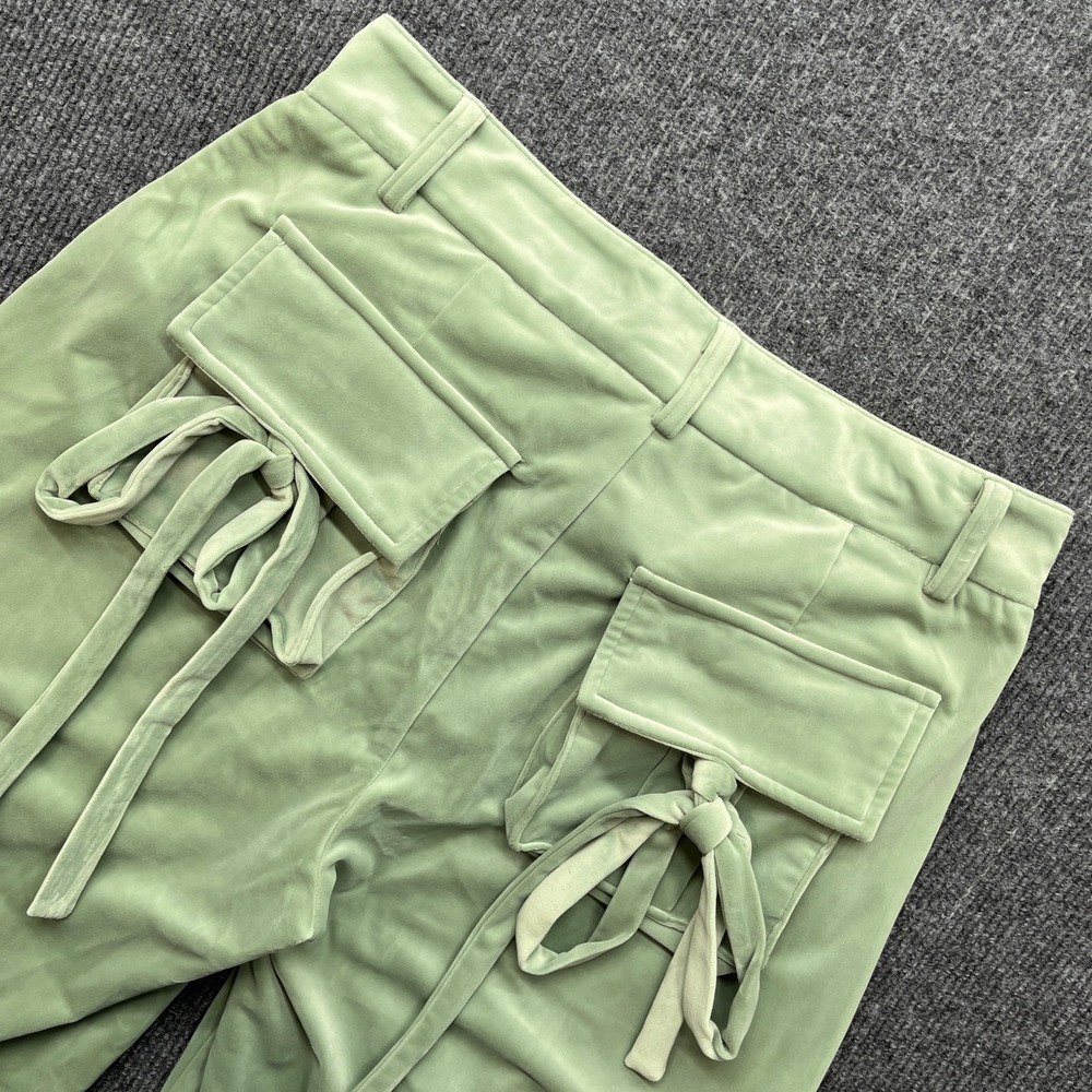 Fashion Nova Velvet Cargo Pants Sage Green Wide Leg Y2K Streetwear Size M